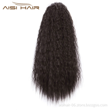 Aisi Hair Drawstring Ponytail Curly Hair Extensions Heat Resistant Synthetic Fiber Pony Tail Hairpieces with Combs